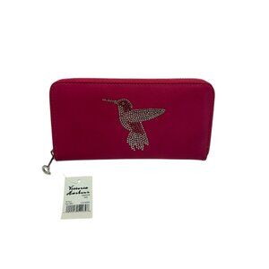 Hummingbird Bright Pink Wallet With Silver & Pink Sequins - Zip Around - NWT